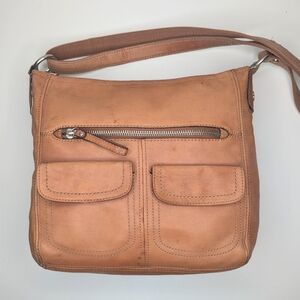 Fossil Bag Tan Leather Large Hobo Shoulder Bucket Crossbody